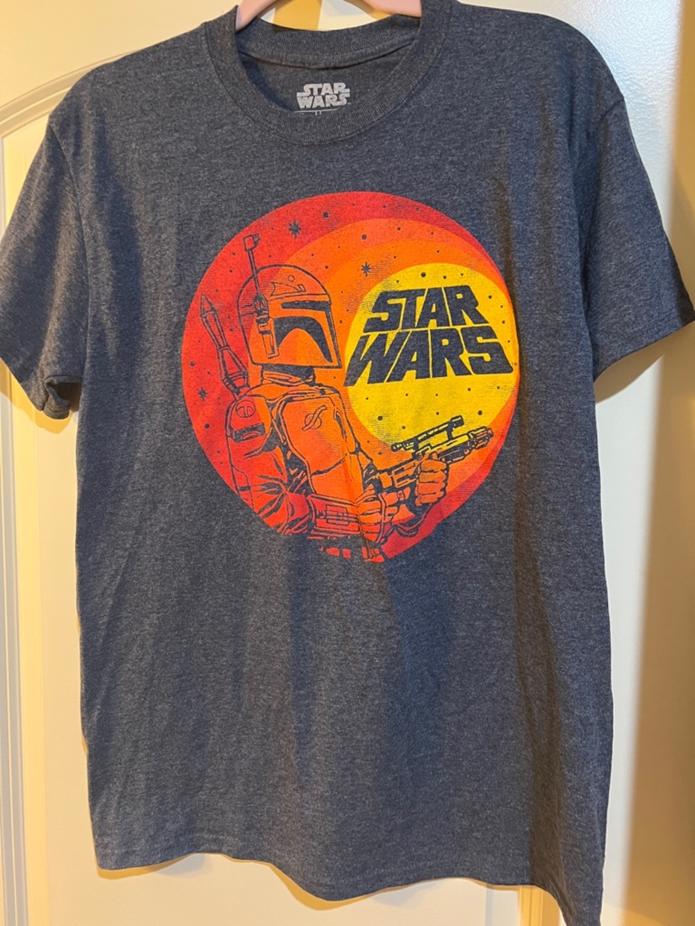 Star Wars Kids Graphic Tee in Heather Navy with Red & Yellow Boba Fett Art H90